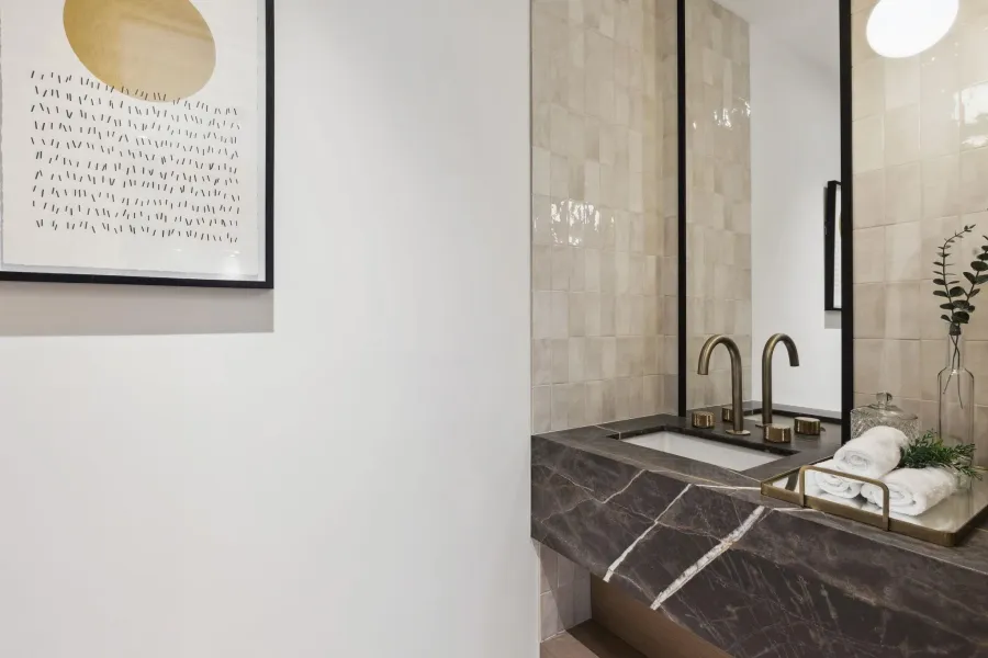 Powder Room with Marble Countertops